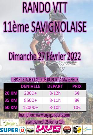 Affiche 11ème rando VTT La Savignolaise - 27 février 2022