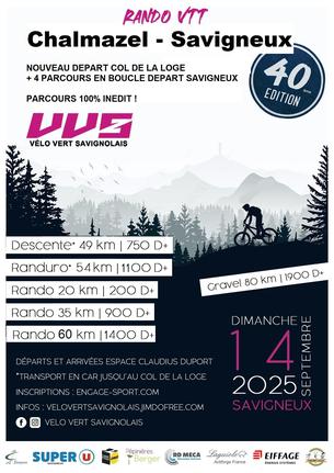 Affiche 40ème RANDONNEE ET RANDURO VTT CHALMAZEL - SAVIGNEUX - 14 septembre