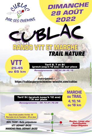 Affiche RANDO VTT ET MARCHE / TRAIL NATURE DE CUBLAC DU 28 AOUT 2022 - 28 August 2022