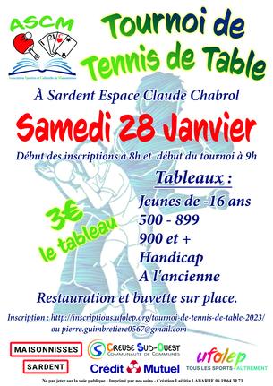 Affiche Tournoi de Tennis de Table - 28 January 2023