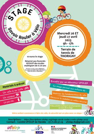 Affiche STAGE SAVOIR ROULER A VELO UFOLEP - 26/27 avril 2023