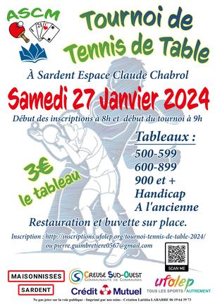 Affiche Tournoi tennis de table - 27 janvier 2024