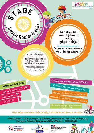 Affiche STAGE SAVOIR ROULER A VELO - 29/30 avril
