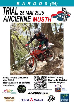 Affiche Trial de moto ancienne Musth le 25 mai 2025 à Bardos (64) - 25 Mai