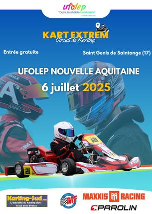 Affiche TROPHEE KART PISTE UFOLEP NOUVELLE AQUITAINE 2025 TROISIEME EPREUVE SAINT GENIS DE SAINTONGE 17 - 6 juillet
