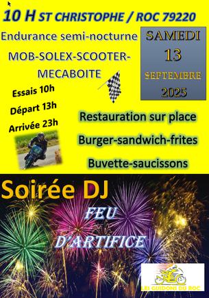 Affiche 10 heures d'endurance semi-nocturne solex mob scooter et mécaboite de Saint Christophe sur roc 79220 - 13 septembre
