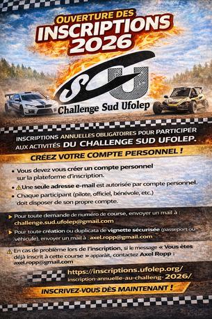 Affiche Inscription Annuelle au Challenge Sud Ufolep - CSU - Auto - Kart-Cross - 15 jan/16 fév