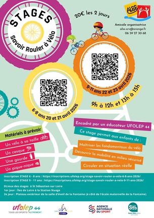 Affiche Stage Savoir Rouler à Vélo 6 - 8 ans - 20/21 avril