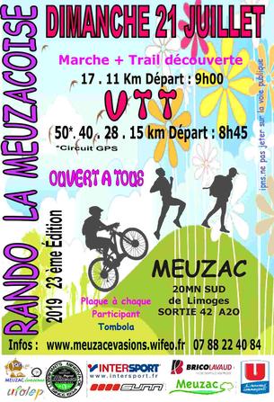 Affiche LA MEUZACOISE RANDO VTT TRAIL MARCHE DIMANCHE 21 JUILLET MEUZAC 87 - 21 juillet 2019