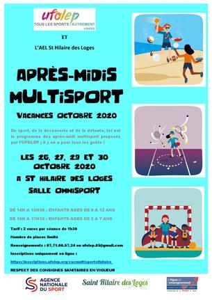 Affiche APRES MIDI MULTISPORT VACANCES ST HILAIRE DES LOGES - 26/30 octobre 2020