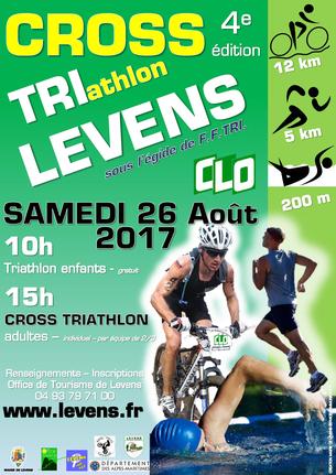 Affiche Cross Triathlon Levens :  VTT - TRAIL - NATATION - 26 août 2017