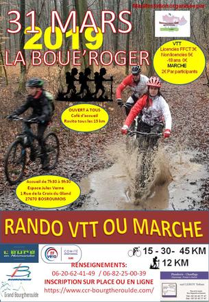 Affiche Randonnée VTT MARCHE la Boue'Roger  10 ème éditions - 31 mars 2019
