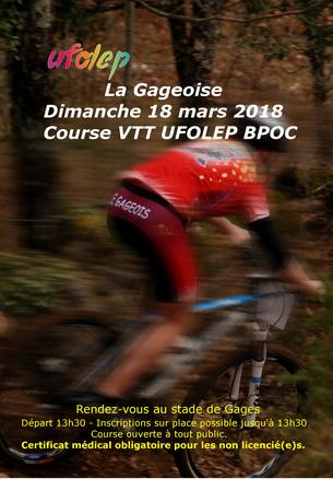 Affiche Course VTT La Gageoise - 18 mars 2018
