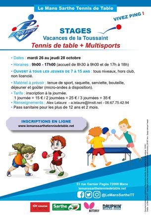 Affiche Stages vacances d'automne - Multisports / Tennis de table - 26/28 octobre 2021