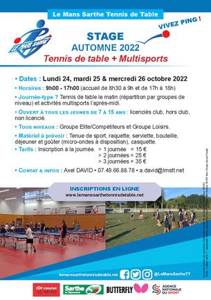 Affiche Stages vacances d'automne - Multisports / Tennis de table - 24/26 octobre 2022